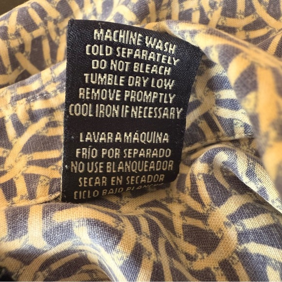 Nat Nast Basketweave Print Silk Blend Button Up Shirt Blue Ivory Short Sleeve M - Picture 9 of 9